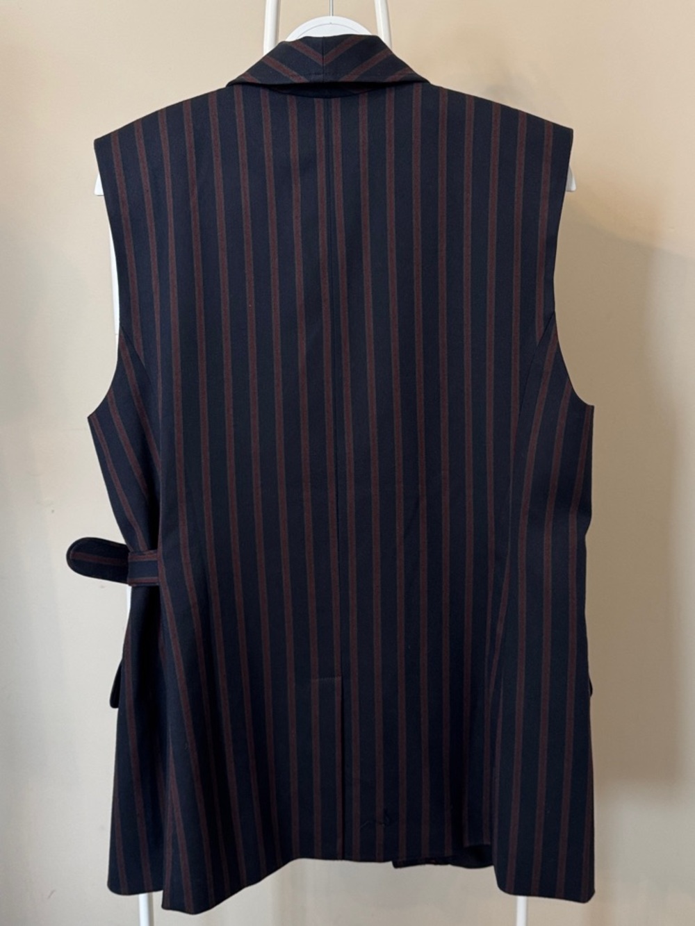 Anthropologie Navy Pinstripe Sleeveless Belted Vest - Picture 8 of 11